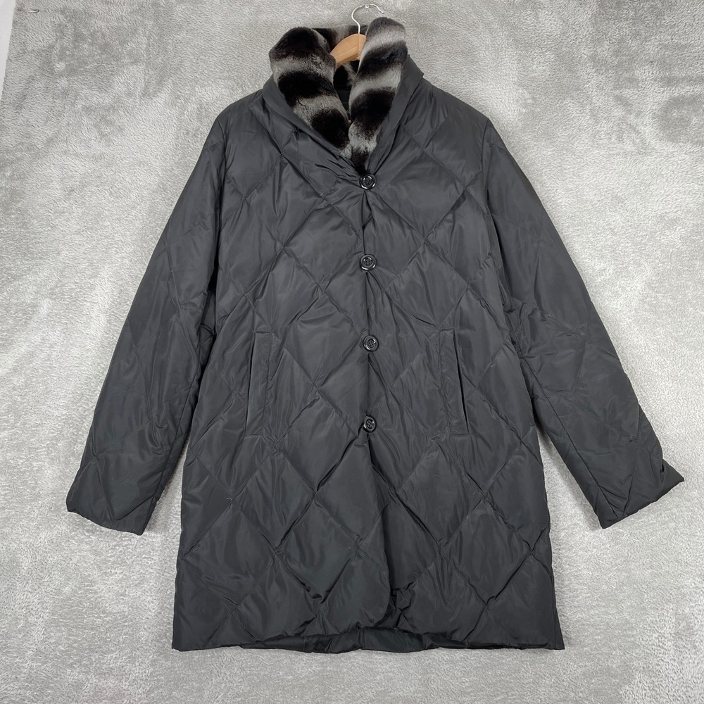 Belle Fare Puffer Coat Womens Small Black Rex Rabbit Fur Goose Down Quilted